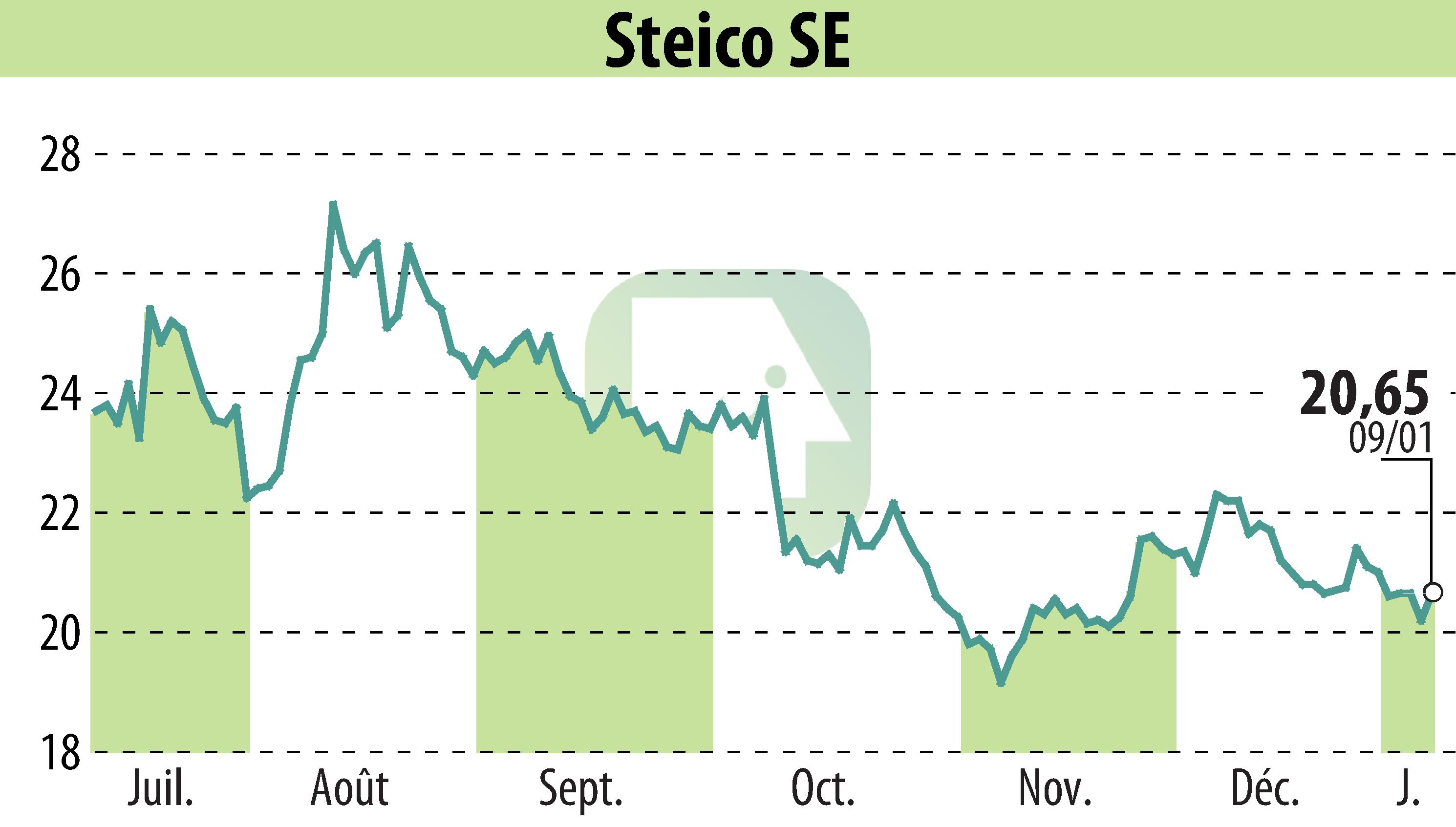 Stock price chart of STEICO Aktiengesellschaft (EBR:ST5) showing fluctuations.