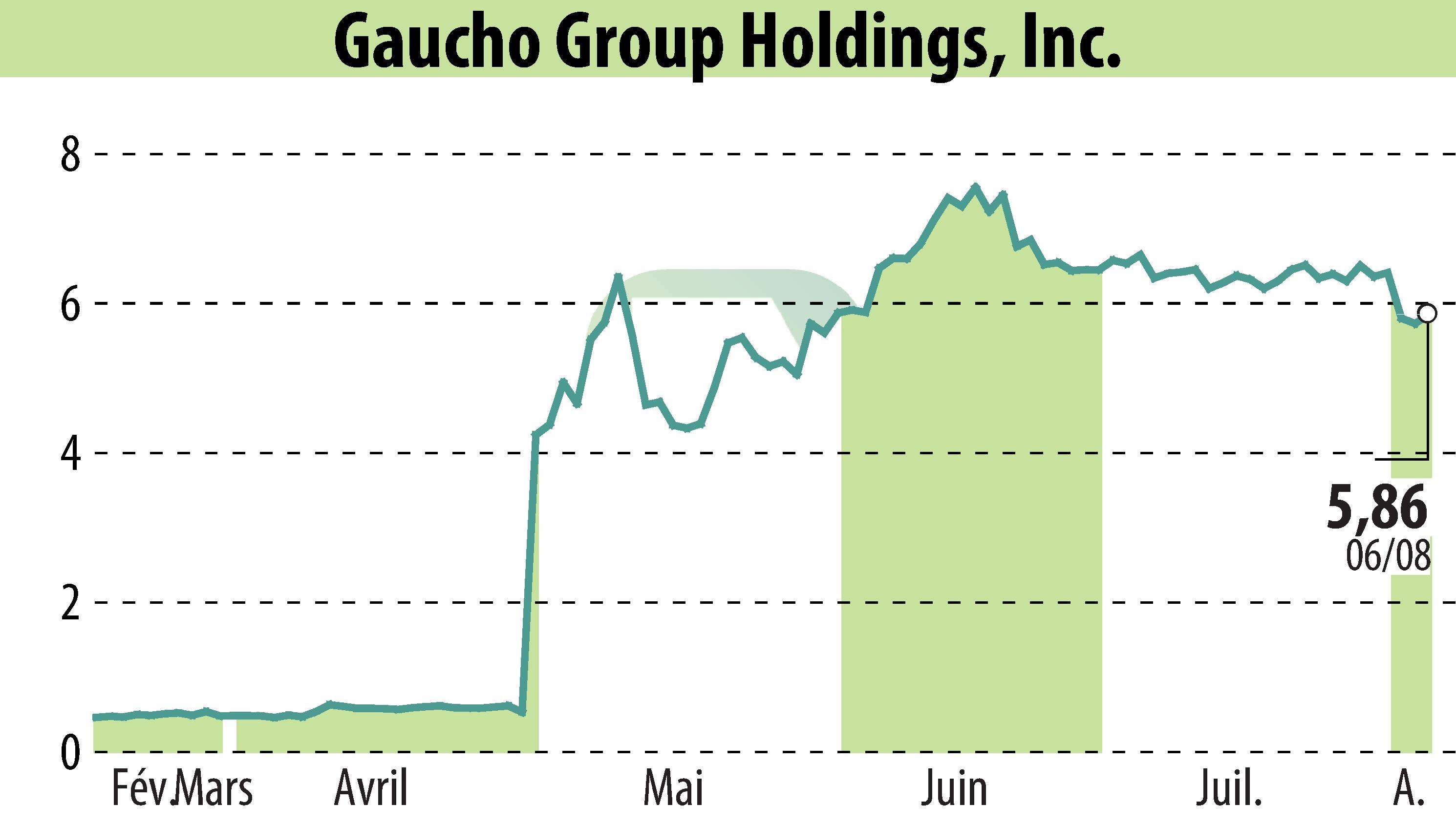 Stock price chart of Gaucho Group Holdings, Inc. (EBR:VINO) showing fluctuations.