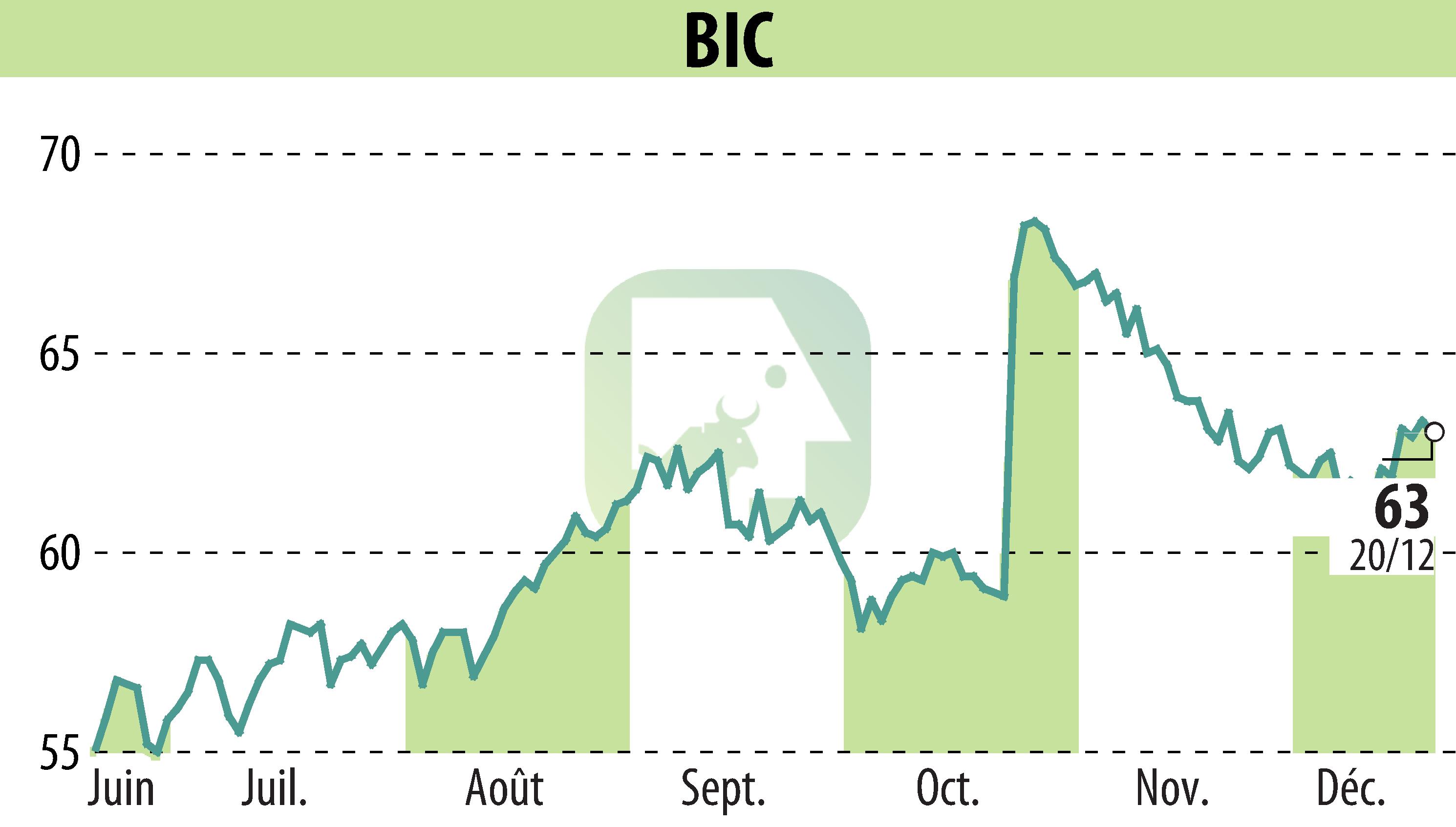 Stock price chart of BIC (EPA:BB) showing fluctuations.