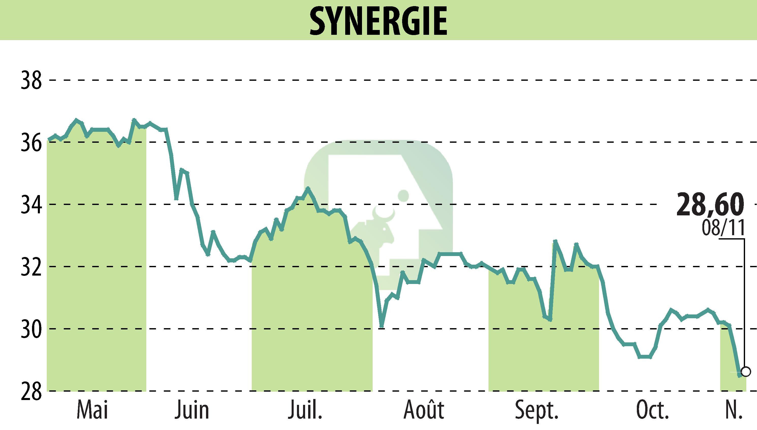 Graphique de l'évolution du cours de l'action SYNERGIE (EPA:SDG).